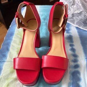 Michael Kors Red Platform Ankle-Strap Block Heels